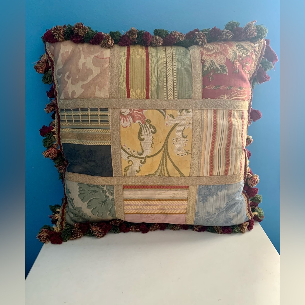 Vintage Patchwork Cottagecore With Fringe Throw Pillow